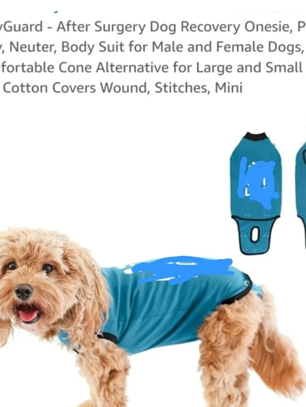 New! After surgery recovery belly guard dog onesie Blue XXL